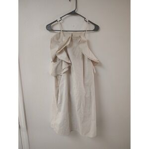 Linen‎ Lux Cream Ruffle Mini Dress Womens Medium Beige Sleeveless Shift Summer